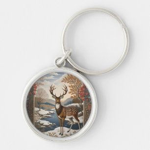 Elegant Winter Deer Winter Scene Keychain