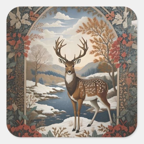 Elegant Winter Deer Winter Scene Square Sticker