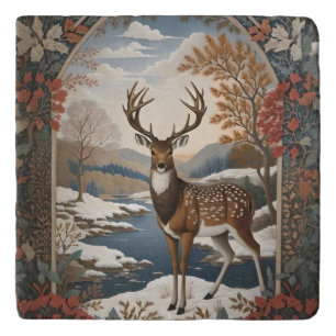 Elegant Winter Deer Winter Scene Trivet