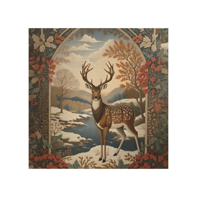 Elegant Winter Deer Winter Scene Wood Wall Art (Front)