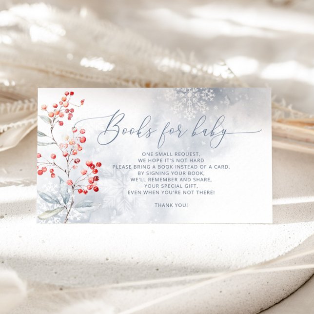 Elegant winter dusty blue Books for baby ticket Enclosure Card (Creator Uploaded)