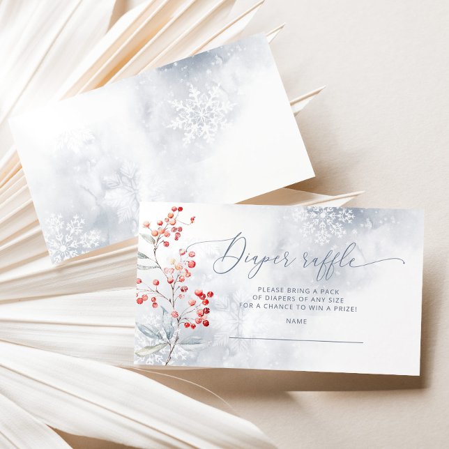 Elegant winter dusty blue diaper raffle ticket enclosure card (Creator Uploaded)