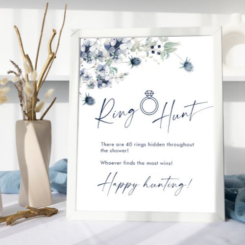 Elegant Winter Dusty Blue Foliage Bridal Shower Poster