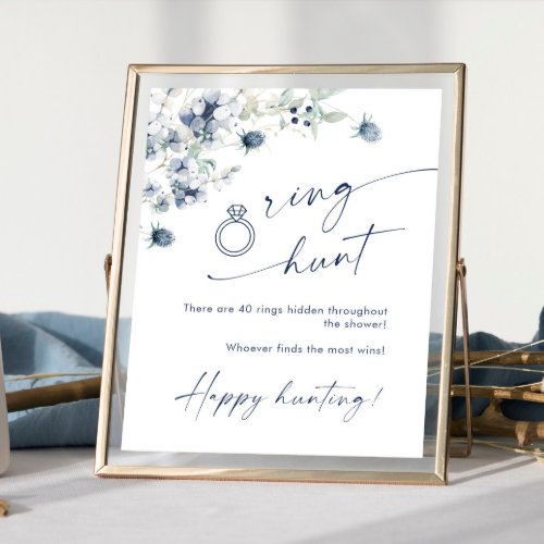 Elegant Winter Dusty Blue Foliage Bridal Shower Poster