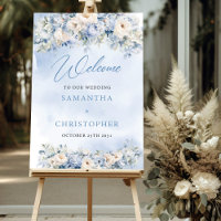 Elegant winter dusty blue ivory flowers welcome