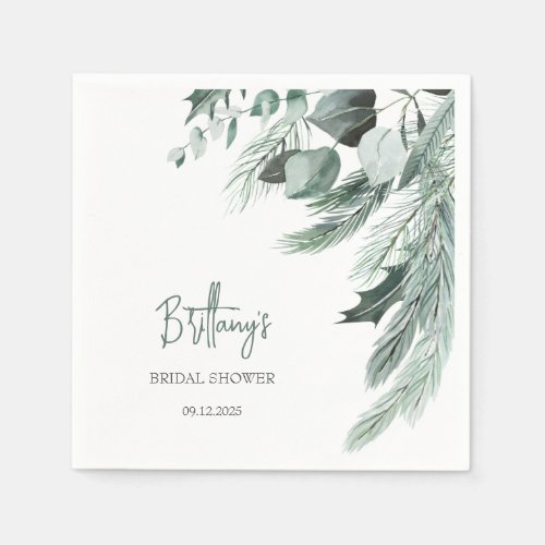 Elegant Winter Eucalyptus Bridal Shower Napkins