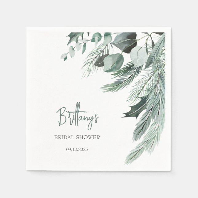 Elegant Winter Eucalyptus Bridal Shower Napkins (Front)
