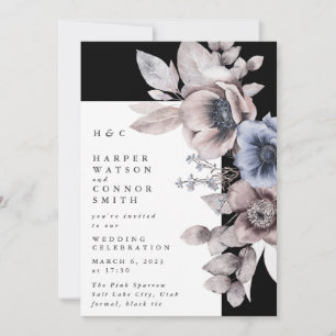 Elegant Winter Evening Black Floral Onyx Wedding Invitation