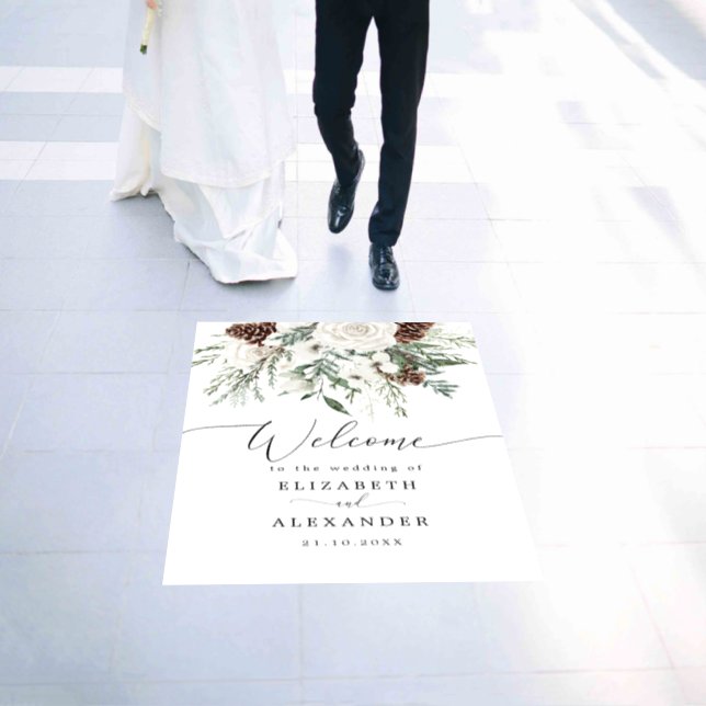 Elegant winter evergeen foliage wedding welcome floor decals (Wedding)