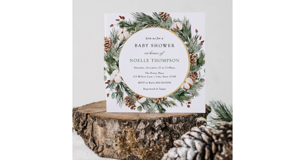 Elegant Winter Evergreen Baby Shower Invitation | Zazzle