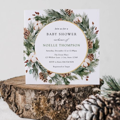 Elegant Winter Evergreen Baby Shower Invitation