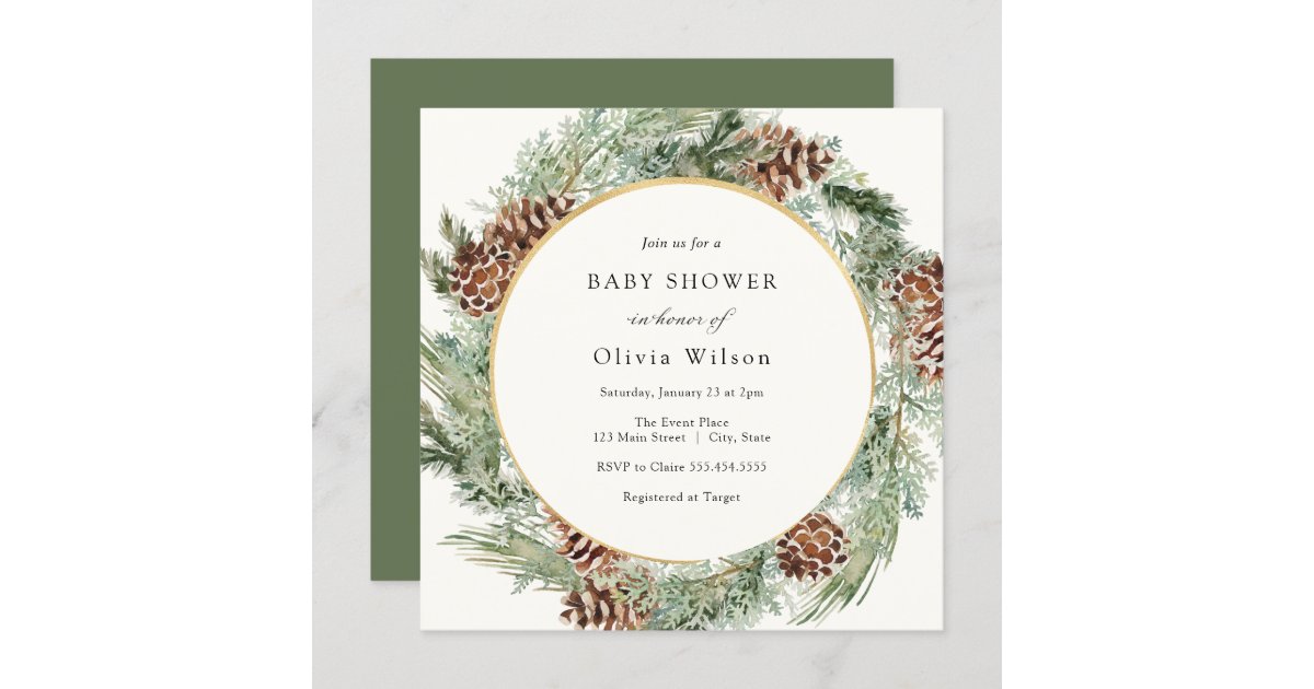 Elegant Winter Evergreen Baby Shower Invitation 