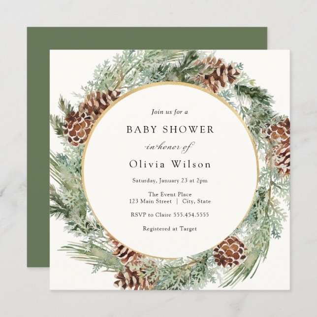 Elegant Winter Evergreen Baby Shower Invitation (Front/Back)