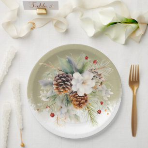 Elegant Winter Evergreen Baby Shower Party Paper Plates