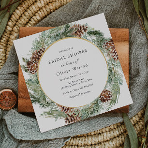 Elegant Winter Evergreen Bridal Shower Invitation