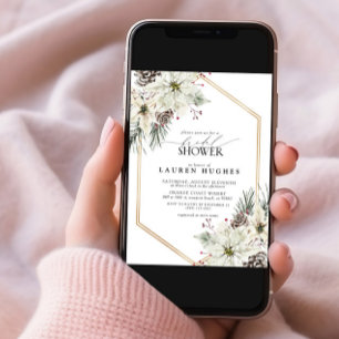 Elegant Winter Evergreen Floral Bridal Shower Invitation