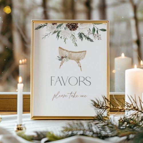 Elegant winter evergreen nursery favors poster