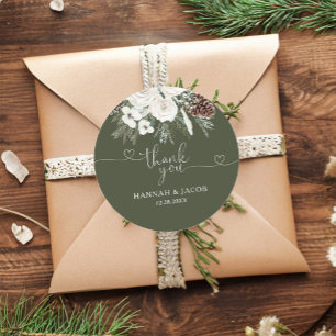 Elegant Winter Evergreen Wedding Favor Classic Round Sticker