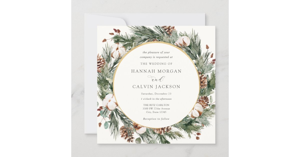 Elegant Winter Evergreen Wedding Invitation | Zazzle