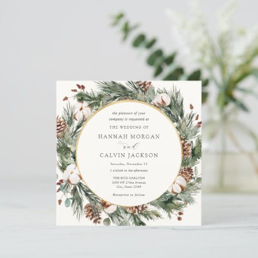 Elegant Winter Evergreen Wedding Invitation | Zazzle