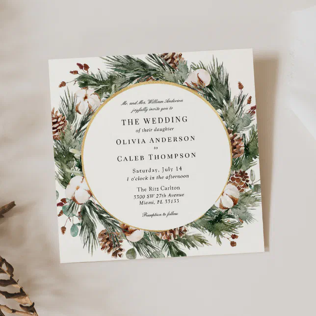 Elegant Winter Evergreen Wedding Invitation | Zazzle