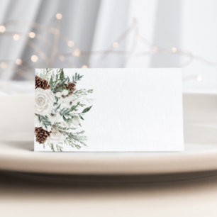 Elegant winter evergreen wedding place cards