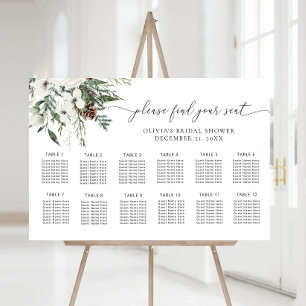 Elegant winter evergreen wedding seating chart foam board