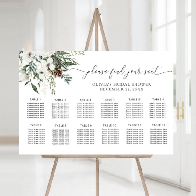 Elegant winter evergreen wedding seating chart foam board (Creator Uploaded)