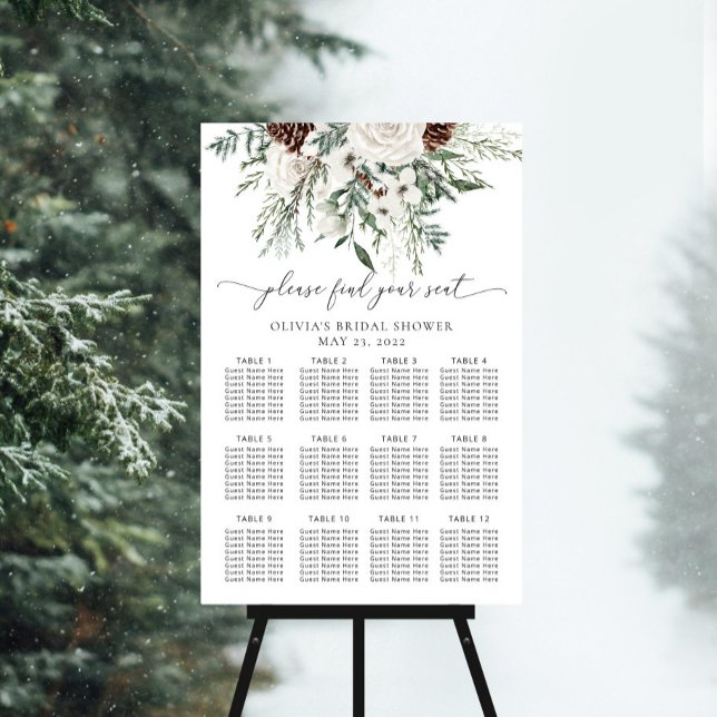Elegant winter evergreen wedding seating chart foam board (Creator Uploaded)