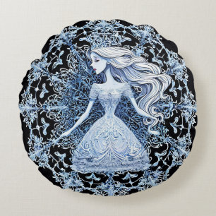 Elegant Winter Fantasy Dark Background Artistic Round Pillow