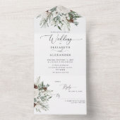 Elegant winter festive evergeen wedding all in one invitation | Zazzle