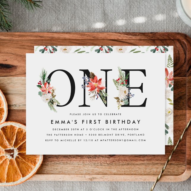 Elegant Winter Floral 1st Birthday Party Invitation (Creator Uploaded)