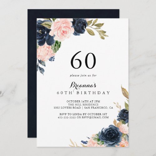 Elegant Winter Floral 60th Birthday Party Invitation