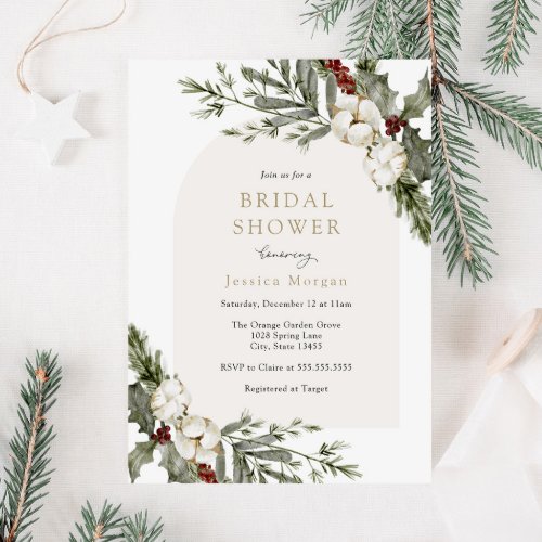 Elegant Winter Floral Arch Bridal Shower Invitation