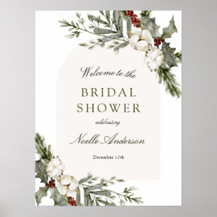 Elegant Winter Floral Arch Bridal Shower Welcome Poster