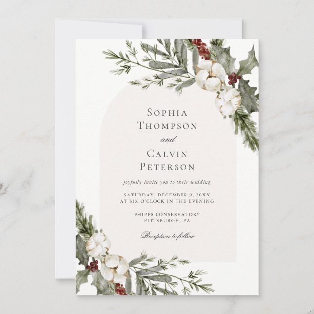 Elegant Winter Floral Arch Wedding Invitation (Front)