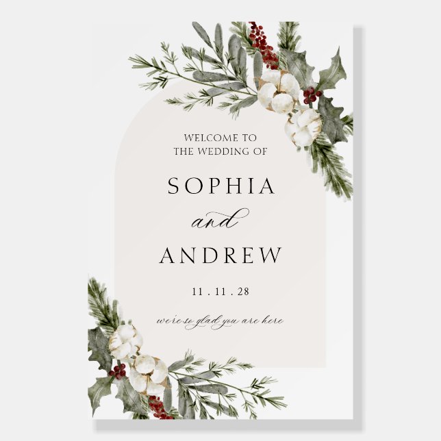 Elegant Winter Floral Arch Wedding Welcome Foam Board (Front)