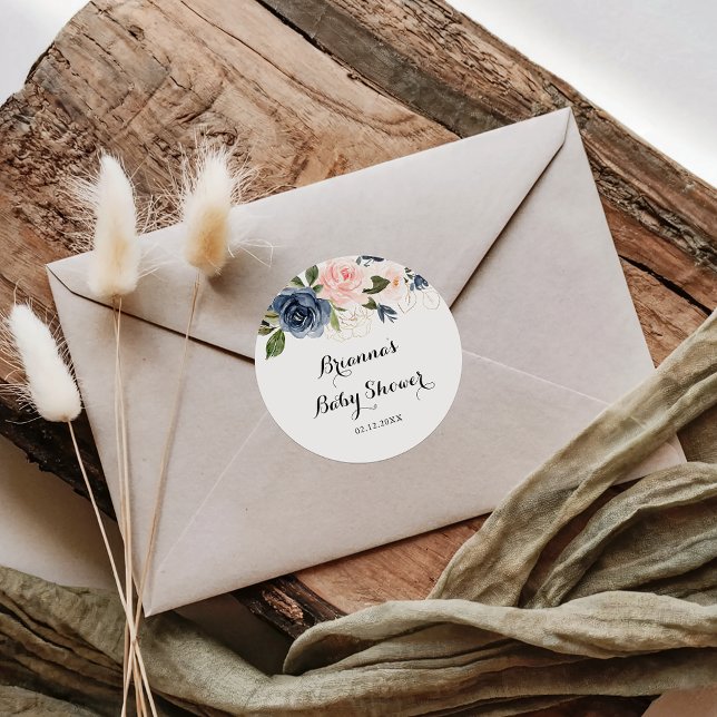 Elegant Winter Floral Baby Shower Favor Classic Round Sticker (Creator Uploaded)