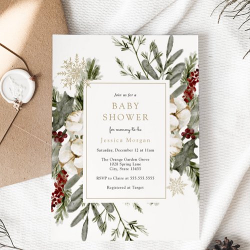 Elegant Winter Floral Baby Shower Invitation