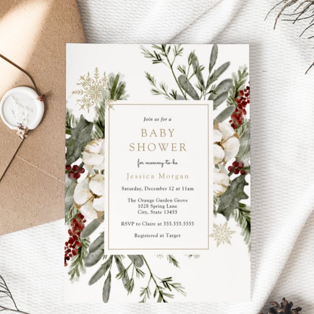 Elegant Winter Floral Baby Shower Invitation (Creator Uploaded)