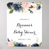 Elegant Winter Floral Baby Shower Welcome Poster