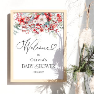 Elegant Winter Floral Baby Shower Welcome Poster