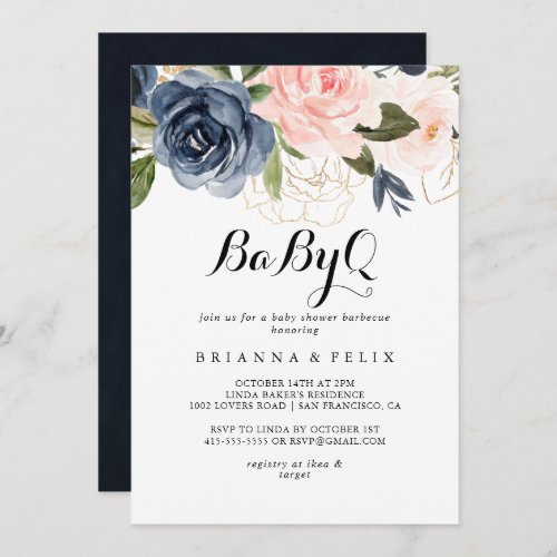 Elegant Winter Floral BabyQ Baby Shower Barbecue Invitation