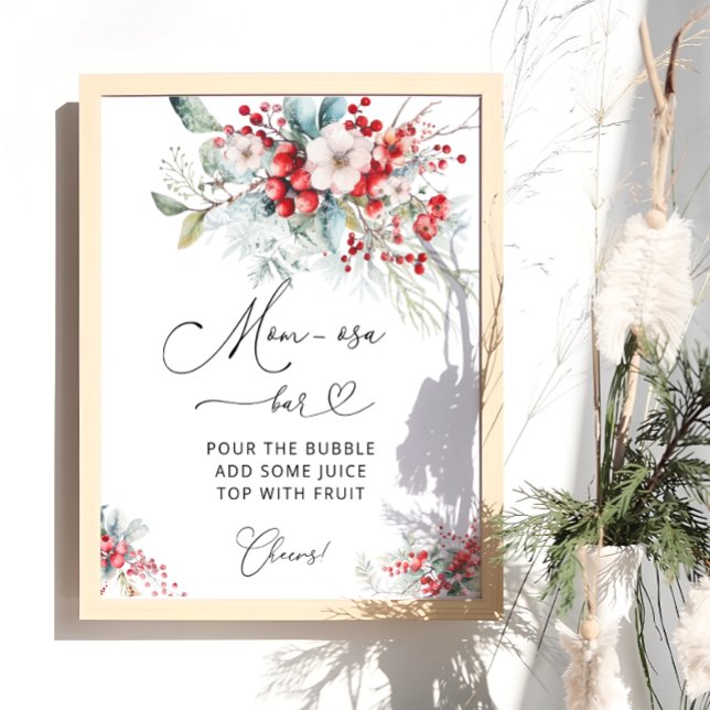 Elegant Winter Floral Berry Baby Shower Momosa Bar Poster (Creator Uploaded)