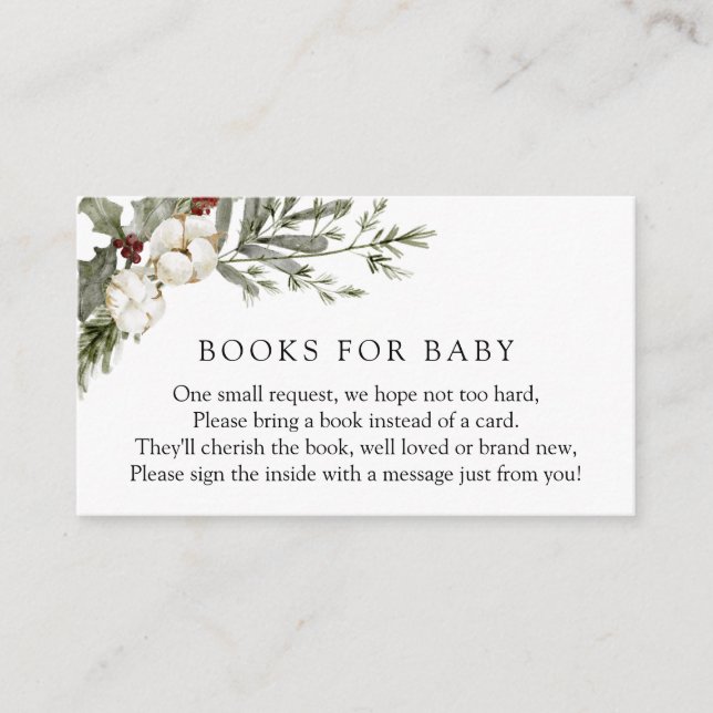 Elegant Winter Floral Books for Baby Request  Enclosure Card (Front)