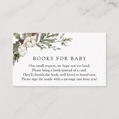 Elegant Winter Floral Books for Baby Request  Enclosure Card