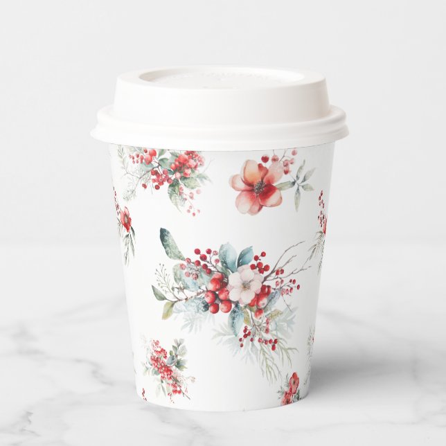 Elegant Winter Floral Botanical Baby Shower Paper Cups (Left)