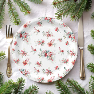 Elegant Winter Floral Botanical Baby Shower Paper Plates