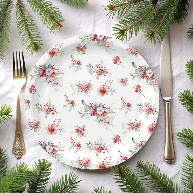 Elegant Winter Floral Botanical Baby Shower  Paper Plates (Creator Uploaded)