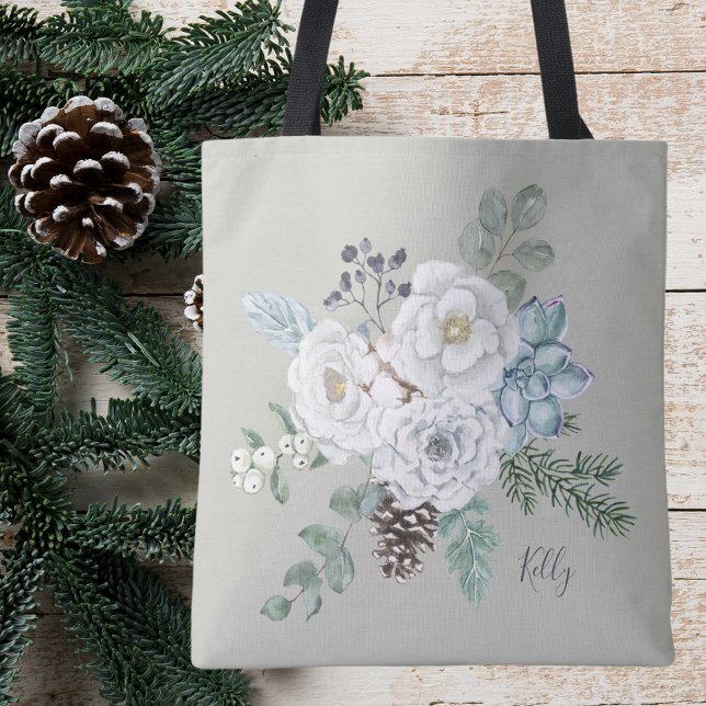Elegant Winter Floral Botanical Bouquet Bridesmaid Tote Bag (Creator Uploaded)